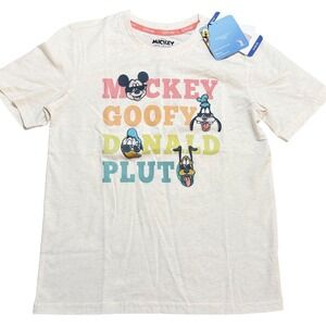 Disney Mickey and Friends Kids Family Tee L 10/12 Cream Graphic Short Sleeve